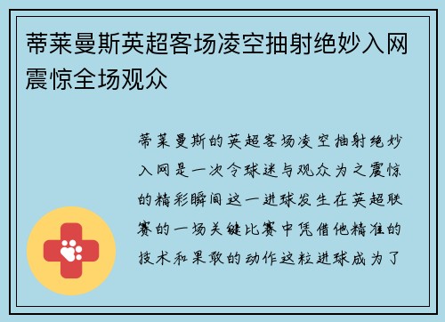 蒂莱曼斯英超客场凌空抽射绝妙入网震惊全场观众